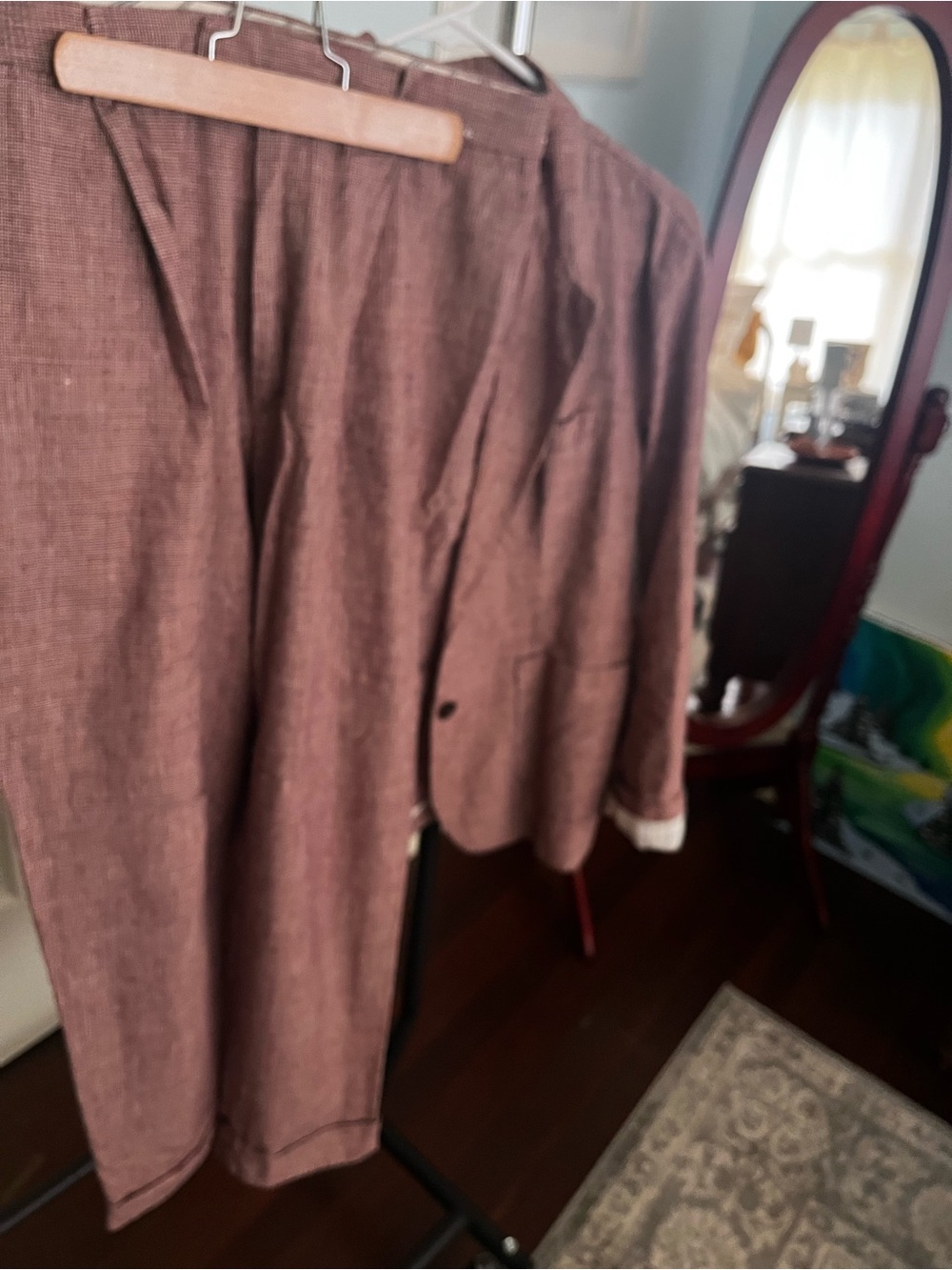 Red check Linen-Blend Suit Jacket & Trousers